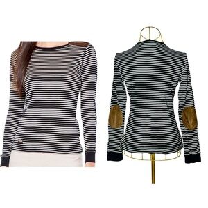 Lauren Ralph Lauren Striped Long-Sleeve Top with Faux-Suede Elbow Patches, M